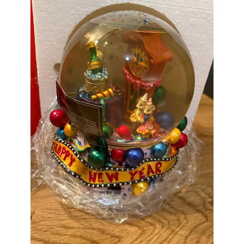 🎆 Christopher Radko 2001 Glitterglobe Snow Globe Auld Lang Syne Musical VTG NIB